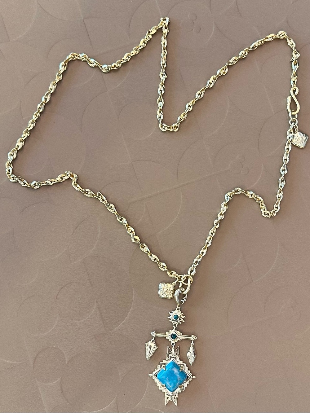 Kendra Scott Cass Gold Tone Teal Howlite Long Pendant Necklace NWOT